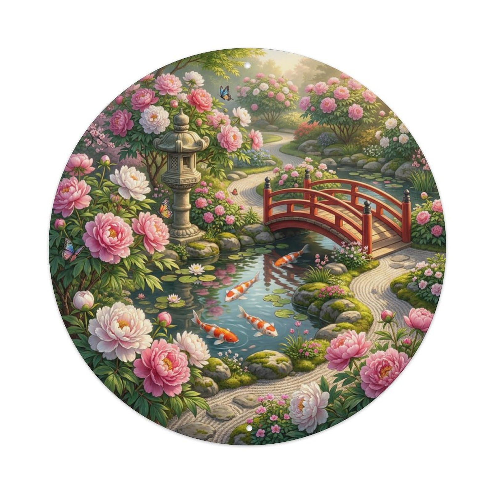 Galvaxio Style Japanese Koi Fish Peony Flowers Luxurious Bloom Metal Tin Sign