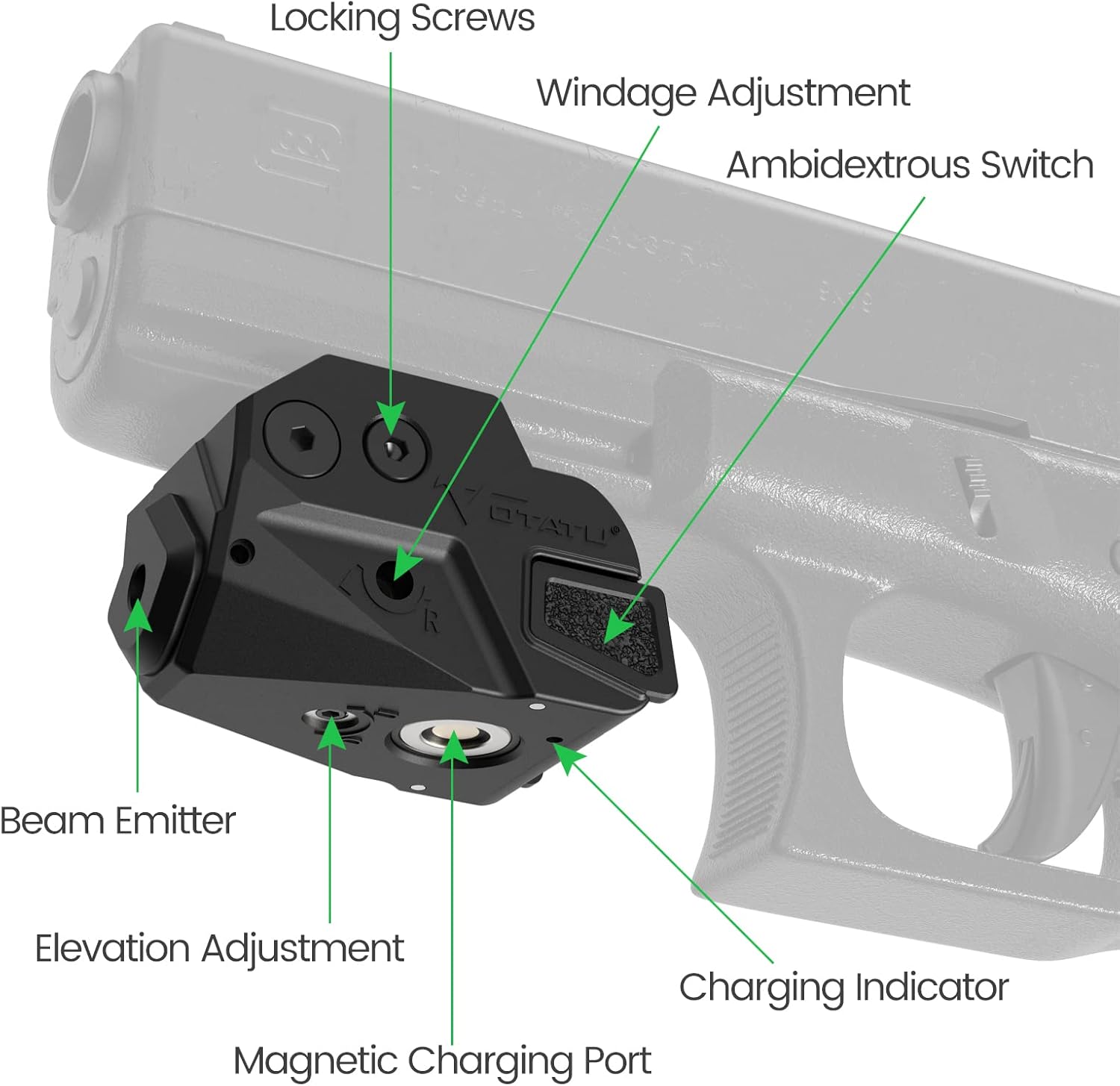 Votatu H6L-G Ultra Compact Green Laser Sight for Pistol Handgun, Rechargeable Sub-Compact Green Beam for Taurus G2C, G3C, 1913 Picatinny, Sig P320, Beretta 90two, S&W 99 and S&W TSW