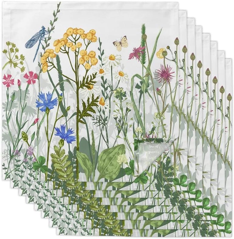 Flowers Dragonfly Table Napkins Cloth Set Soft Handkerchief Wedding Decoration Banquet Dinner(6pcs)