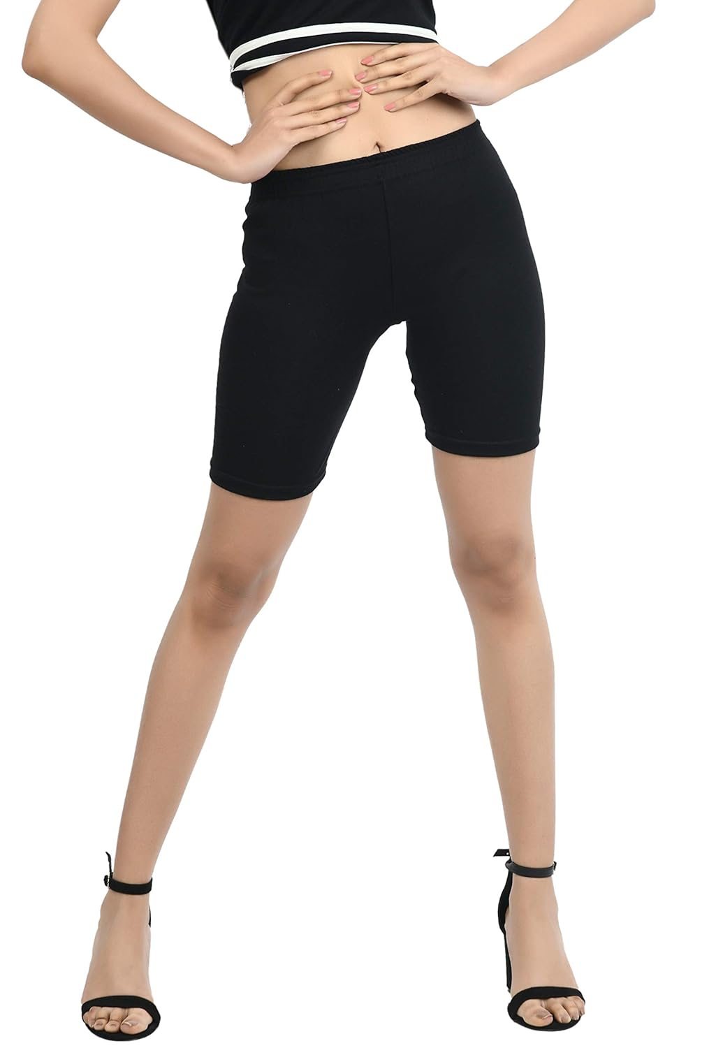 ASTRA Black Cotton Cycling Shorts for Girls, Women & Kids, Soft Stretchable Waistband Shorts for Yoga, Jogging, School Wear & Under Dress Use, Pack of 1
