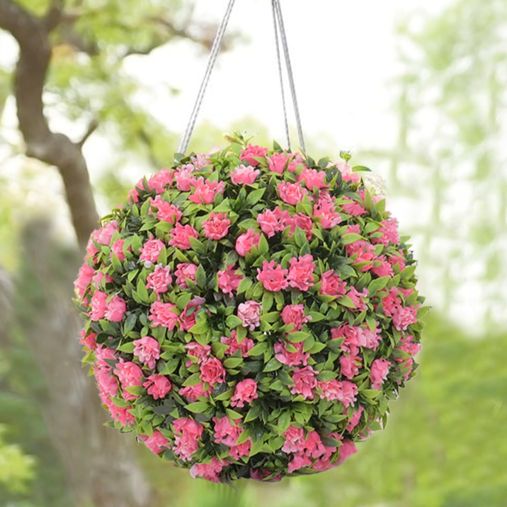 Palline di fiori da 12 pollici in plastica decorativa da appendere in finto bosso topiaria resistente ai raggi UV per la festa di nozze sul balcone del cortile