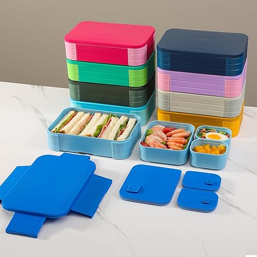 Miniatura 9 de Lonchera para niños, sin BPA, 3 en 1, a prueba de fugas, caja Bento para mochilas, apta para microondas y lavavajillas, contenedor de almacenamiento
