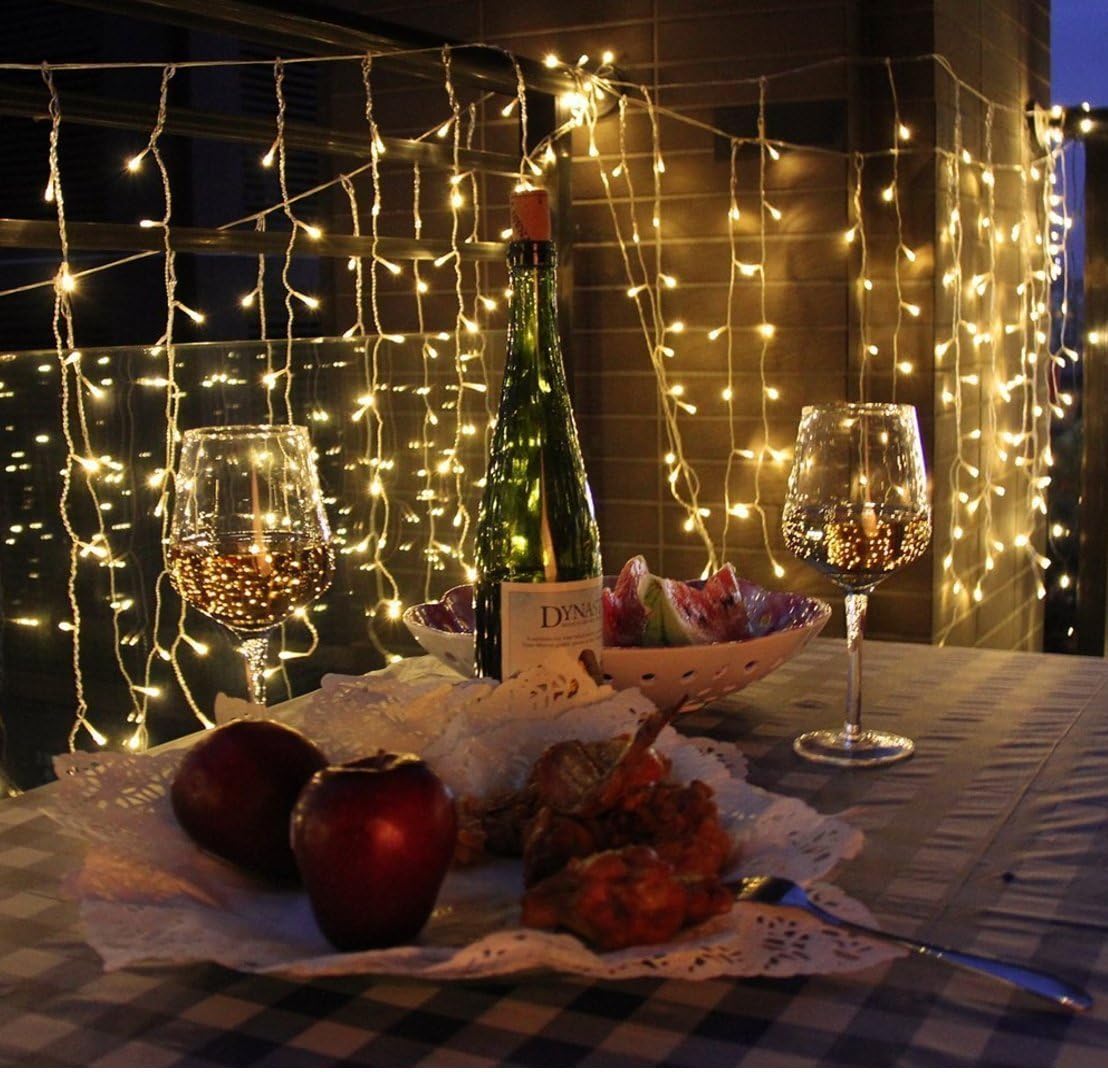 ADDLON String lights Curtain, 300 LED Icicle Wall Lights, Fairy Indoor Starry Lights 8 Mode For Wedding, Bedroom, Christmas, Holiday, Home decoration, UL Certification(Warm white)