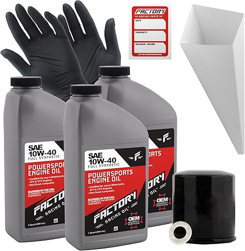 Kit de cambio de aceite compatible con Kawasaki EX300 EX400 Z300 KLE300 Z400 – Incluye 3 cuartos de galón de aceite sintético completo 10W-40, 1