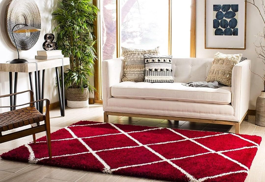 ITALFLOOR Modern Shaggy Carpet & Fluffy Soft Rug (2 Inches Thickness) for Living Room Bedroom Kids Room - Plush Thick Area Rug | Cozy Carpet - Modern Decorative Floor Mat(2x6 Feet Red Box) 2