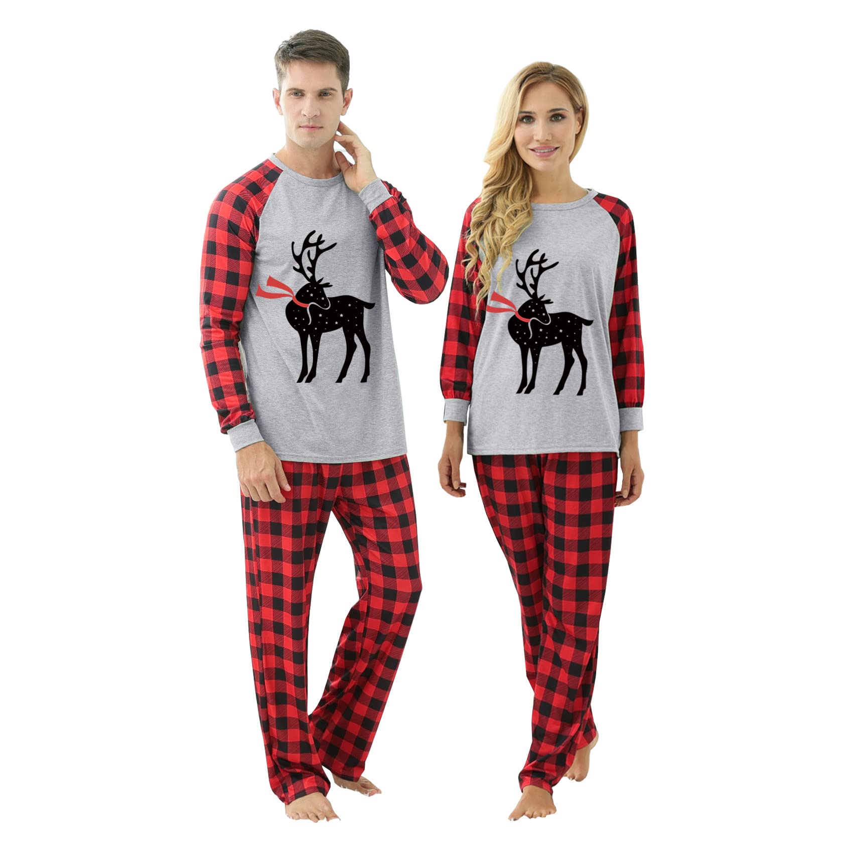 kkoenve Christmas Couple Pajamas Set Christmas Homewear Family Pajamas Matching Set Christmas Deer-picture-59