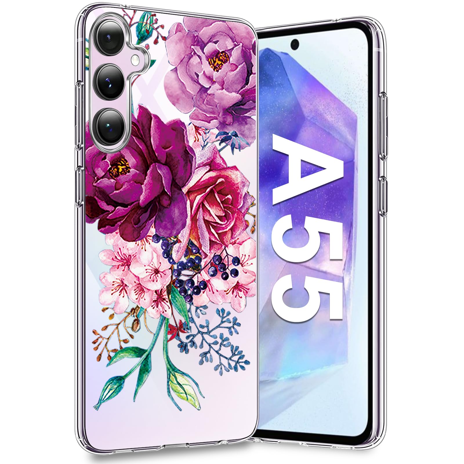 Coque protection Samsung Galaxy A55 silicone transparent fleurs - 8