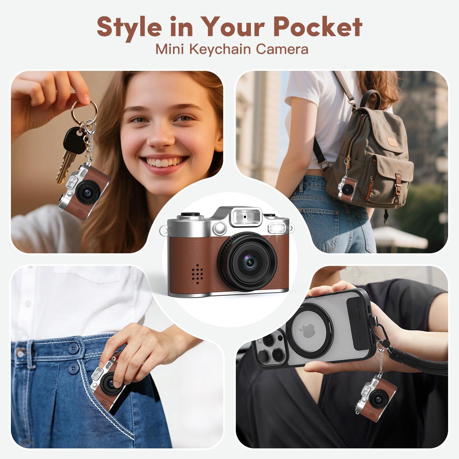 Mini Camara de Fotos, Cámara Digital Retro Pequeña FHD 1080P con Pantalla a Color de 1,38 Pulgadas, Cámara Selfie con Llavero, Flash y Grabación, Mini Cámara Creativa Tipo Pulgar, Regalo Original — view 8
