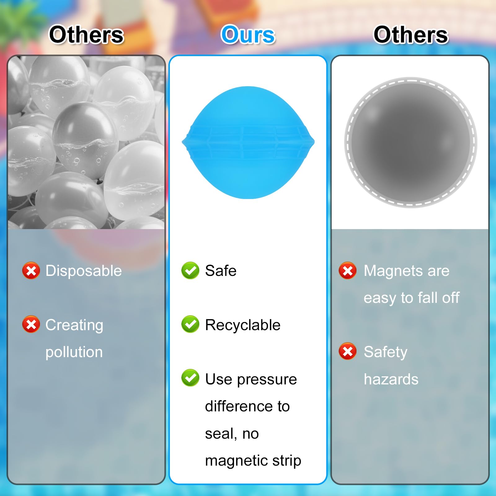 12pcs Cool Summer Reusable Water Balloons, Silicone Quick Fill Ball Self-Sealing Water Bombs with Mesh Belt for Kids Adults Outdoor Pool Beach Party Toys (6 Colors) - Image 4