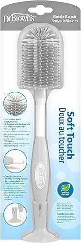 Dr. Brown's Cepillo de limpieza de biberones suave al tacto sin arañazos, limpiador de pezones y base de ventosa para un fácil almacenamiento, sin
