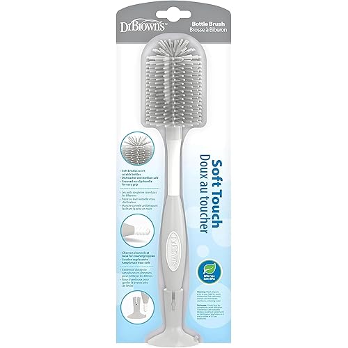 Dr. Brown's Soft Touch No Scratch Baby Bottle Cleaning Brush, Nipple Cleaner and Suction Cup Base for Easy Storage, BPA-Free, Gray