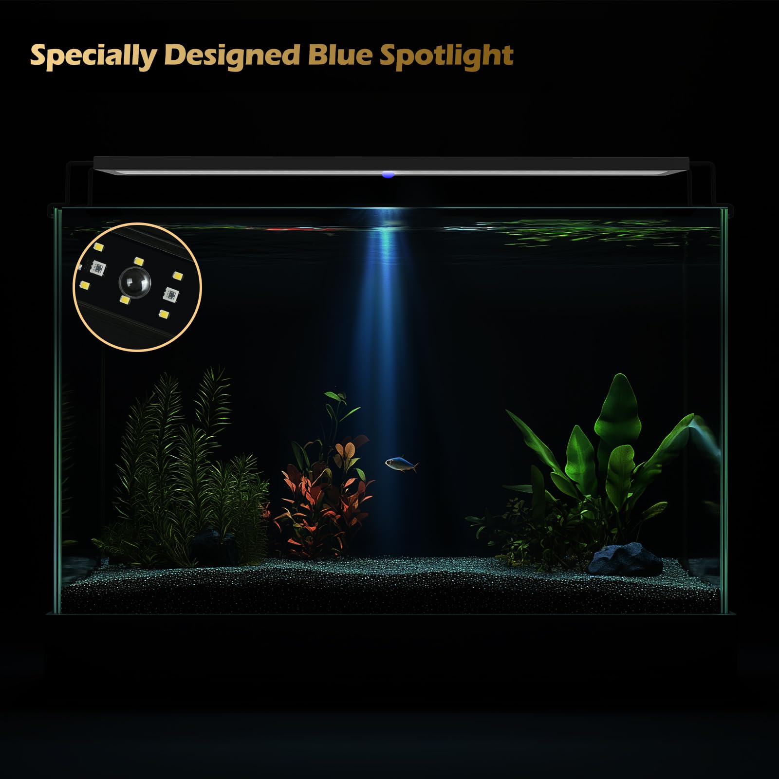 GLOWRIUM LED Aquarium Light with Remote, Full Spectrum Fish Tank Light with Auto Timer, IP67 Waterproof Freshwater Planted Tank Light, Dimmable RGB+W+Moon LEDs with High Performance (12W 18-23inch)