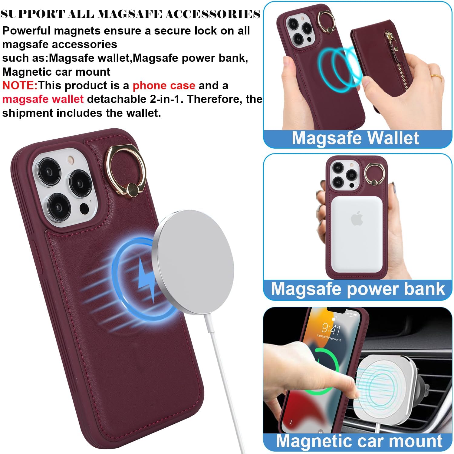 Schutzhülle Für IPhone 15 Pro Max – Mit MagSafe, 4 Kartenfächern, Klappständer & Abnehmbarer Brieftaschen-Funktion