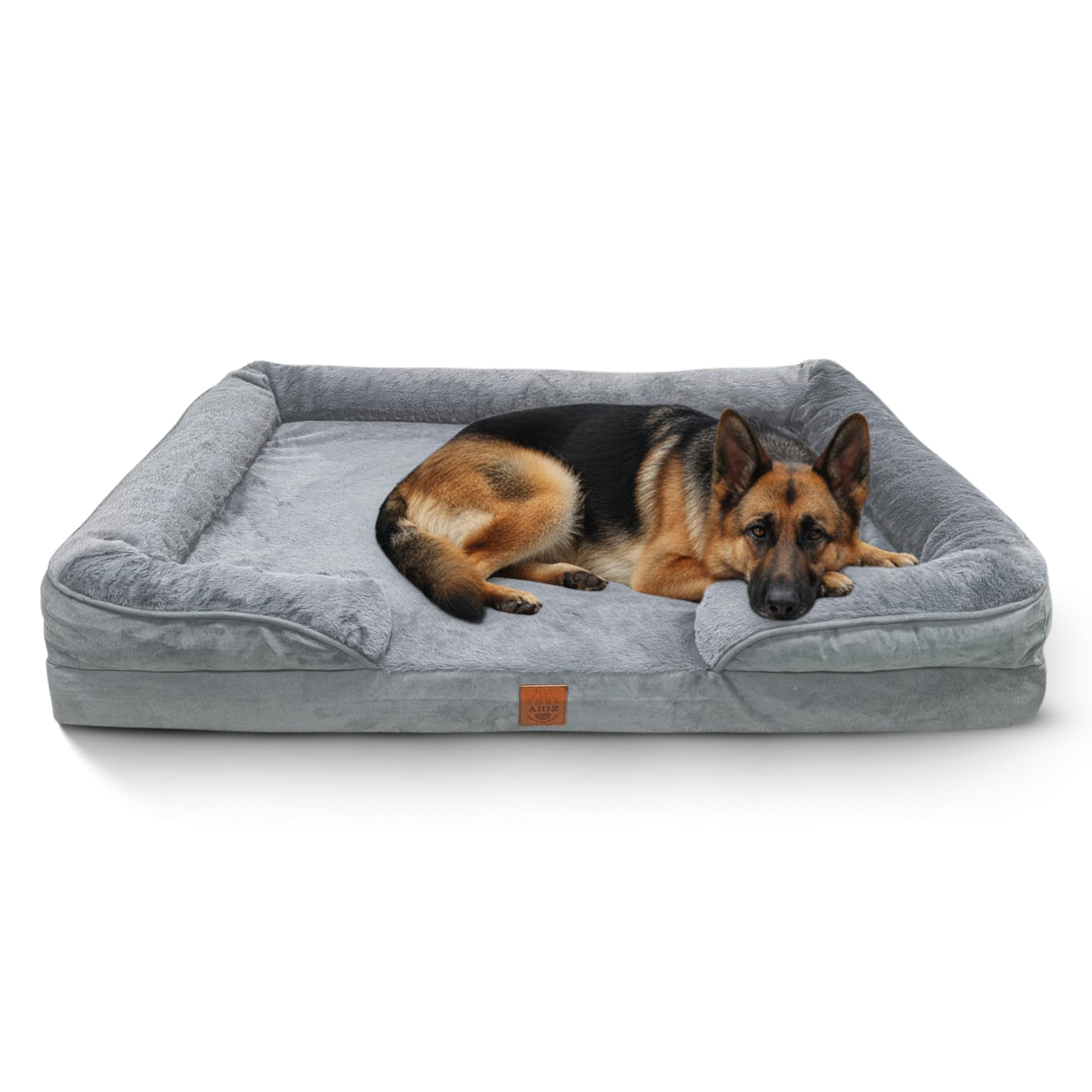 Ahiz Orthopedic Memory Foam Dog Bed, Large (106x80x18 cm), Removable Washable Cover, Waterproof Liner, Non-Slip Base, Soft Sofa Style Pet Bed for Dogs & Cats, Grey