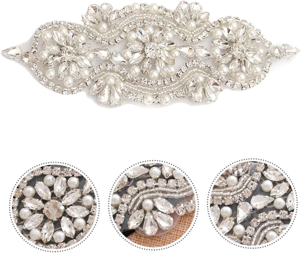 Pearl Patch Rhinestone Applique for Wedding Accessories Adhesive DIY Dress Belt Decor Sparkling Rhinestones for Bridal Headdress and Party Decorations