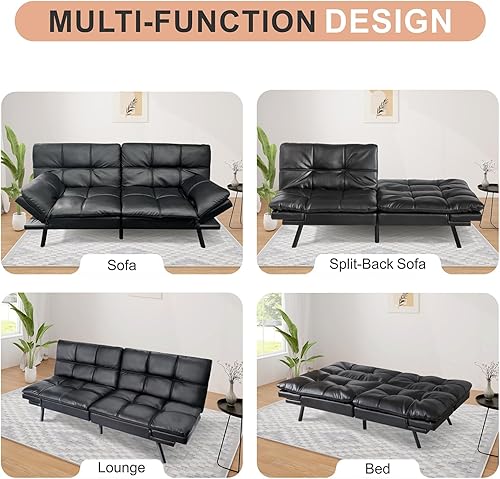 Miniatura 3 de Opoiar Sofá cama futón, futón de espuma viscoelástica, futón convertible, sofá cama de piel sintética, sofá biplaza moderno, cómodo sofá cama para