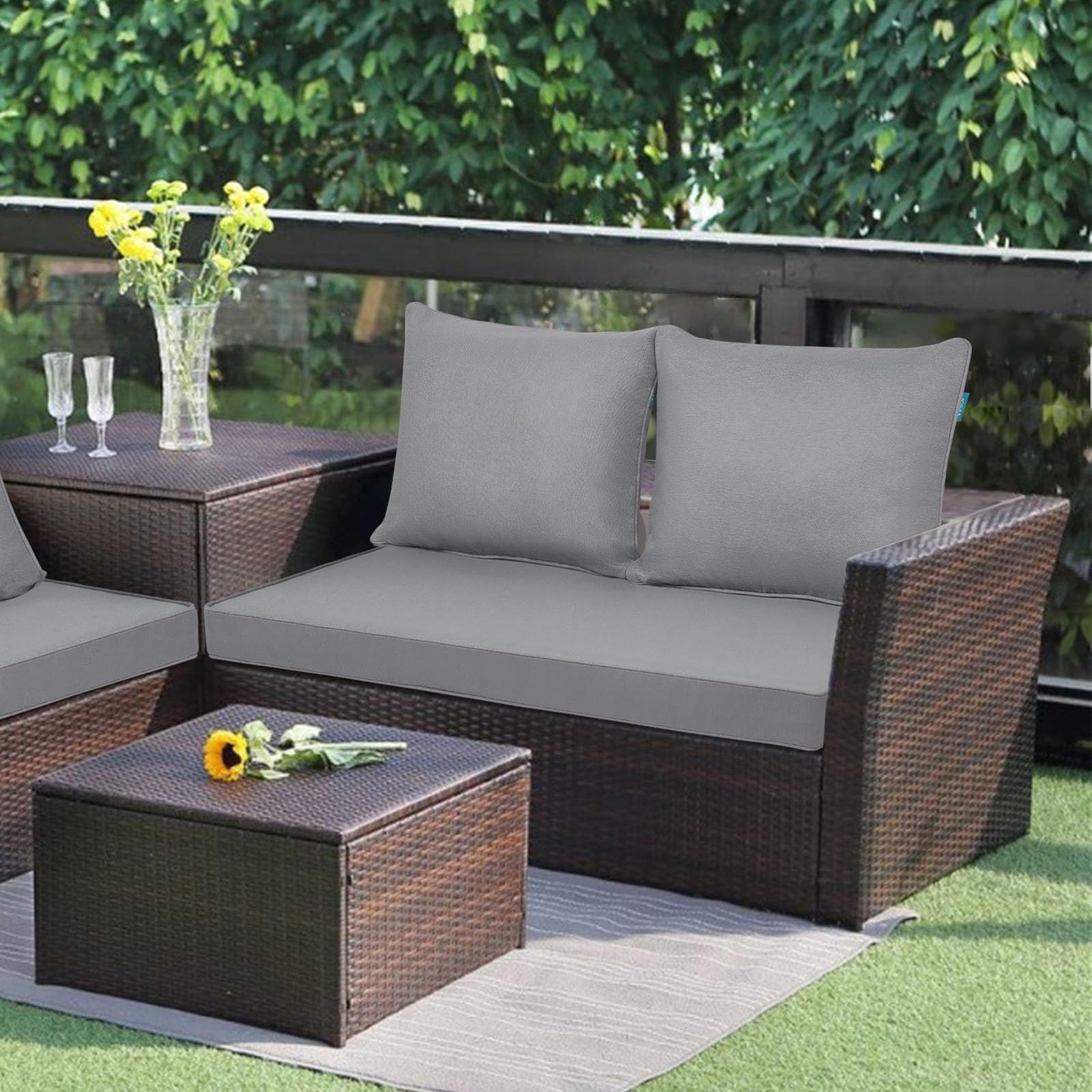 Outdoor Loveseat Cushion Set 44'' x 24'', Outdoor Cushions for Patio Furniture with Fastness Cover, Water Repellent Outdoor Seat Cushion and Couch Back Cushions for Bench, and Swing (Light Grey)