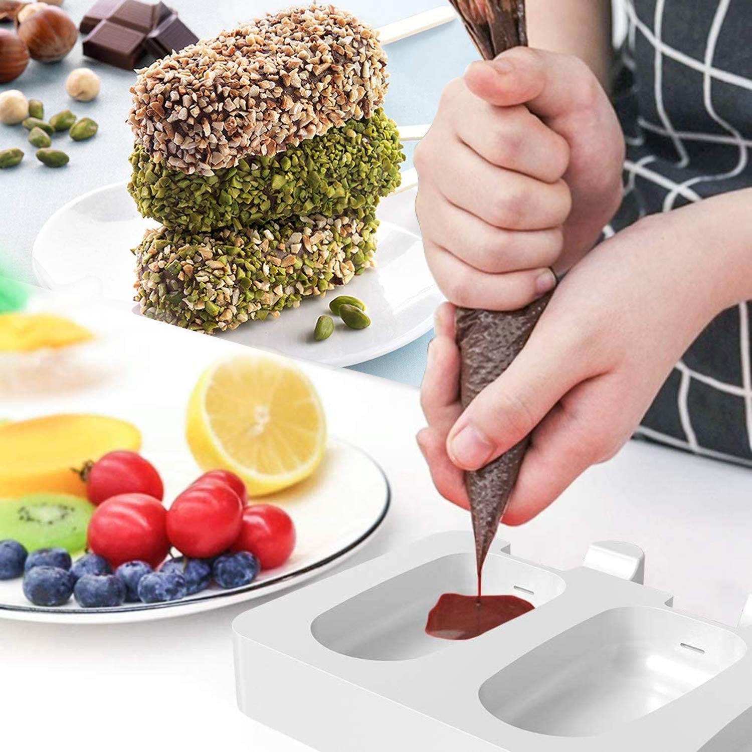 Moldes para polos de hielo, moldes de silicona para paletas de helado de 2 paquetes, sin BPA, con 50 palitos, moldes de helado de grado alimenticio, moldes de helado de postre congelado para niños