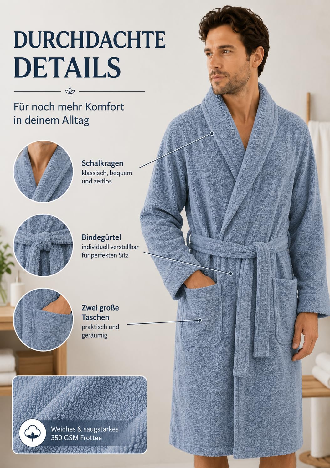 ELY PARKER Accappatoio da uomo in spugna con collo sciallato in cotone