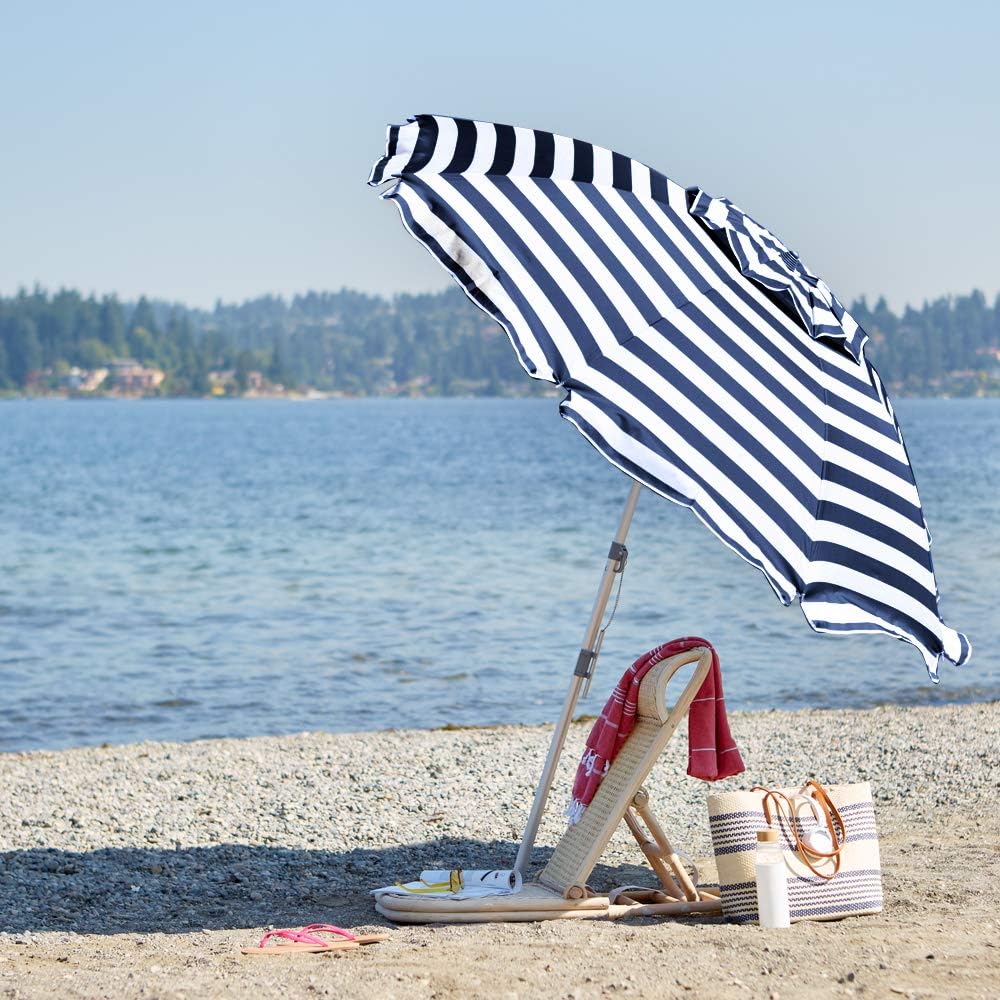 Amazon Basics Beach Umbrella - Navy Blue striped