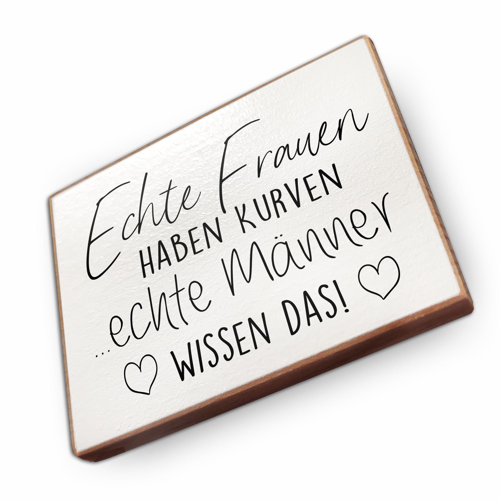 Kühlschrankmagnet mit Spruch - E - Handmade aus Buchenholz - Magnet für Kühlschrank Süß Witzig Lustig - Küchen Kühlschrank Deko 6.5cm x 5cm - Geschenk-Idee (Echte Frauen haben Kurven)