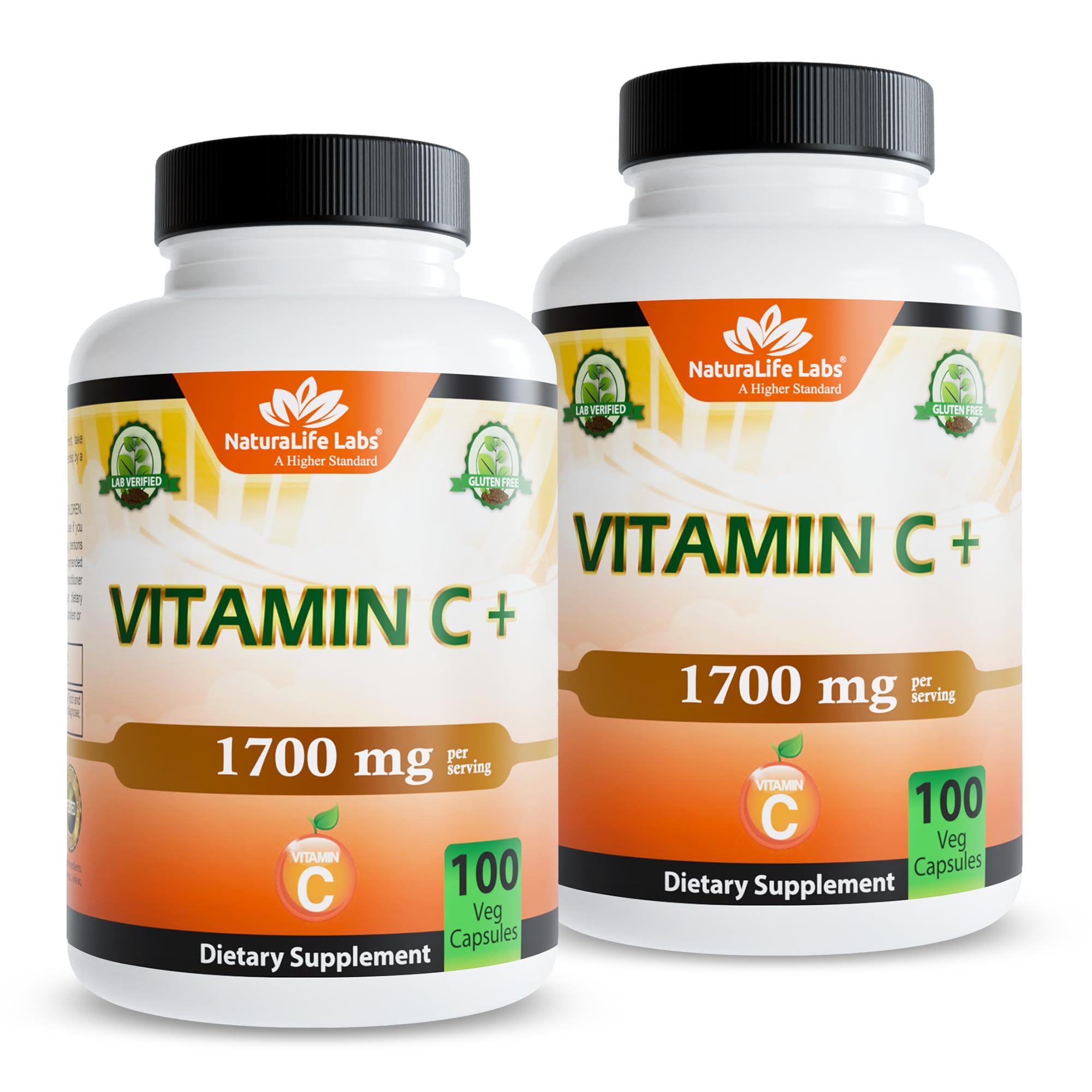 NaturaLife Labs Vitamin C with Vitamin D3, Zinc, Elderberry & Ginger Root – 1,700 mg per Serving – 100 Capsules, Vegan, Non-GMO, Gluten Free (2 Pack) 100 Count (Pack of 2)