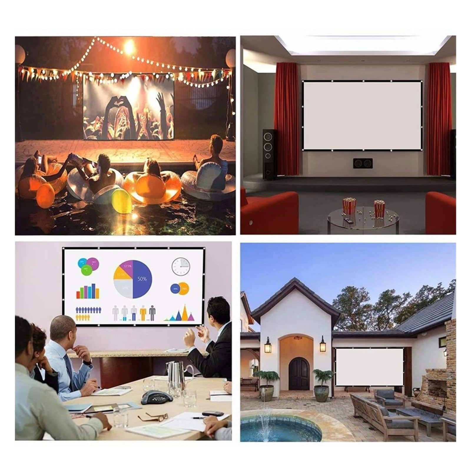 Écran de cinéma Maison Écran Portable for projecteur 84 "100" 150 "16:9, Rideau de Film d'extérieur en Polyester for, cinéma Maison, projecteur DLP Facile à Nettoyer(150 inch)