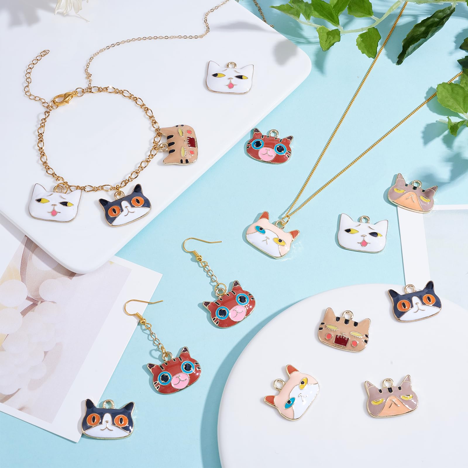 18 Pieza de Colgante de Gato Esmaltado, Colgante de Esmalte de Aleación de Animal Lindo, Color Mezclado para Joyería, Collar, Pendientes, Pulseras, Manualidades