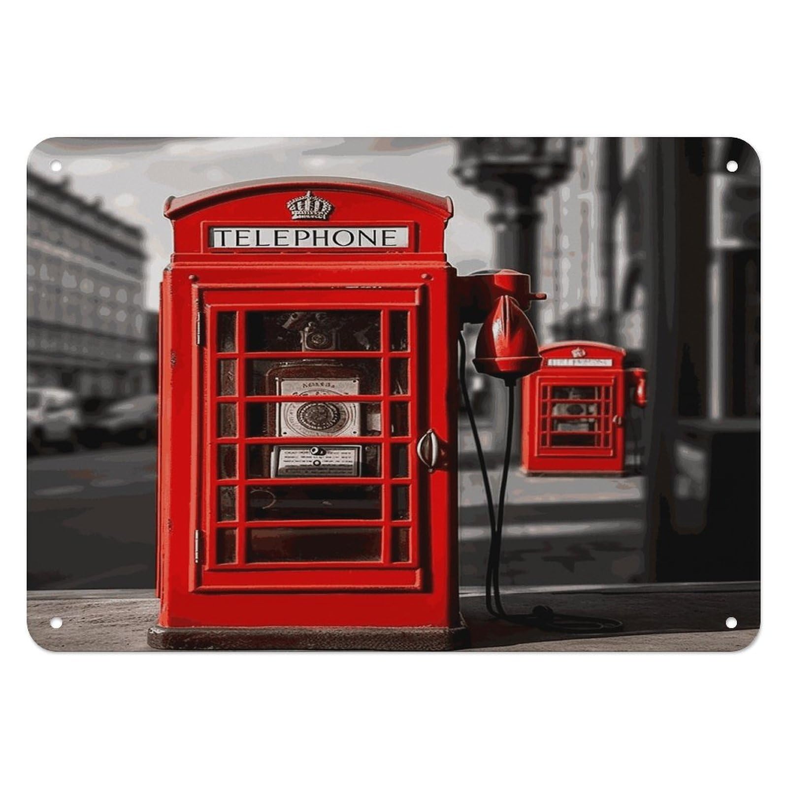 Fodpand Style England Uk Retro London Telephone Retro Vintage Metal Tin Sign,Wall Art Decor Garden Plaque Poster For Bedrooms Yard Bars Pubs Patios Porches 7.9X5.5 Inch