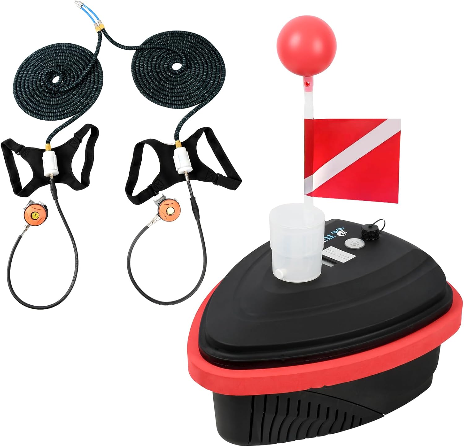 TUDIVING Portable Rechargeable Hookah Dive System with 50ft Hose & Breathing Regulator,7-10H/50-60 Feet Powerful Motor Air Compressor Tankless for Spearfishing Underwater Exploration