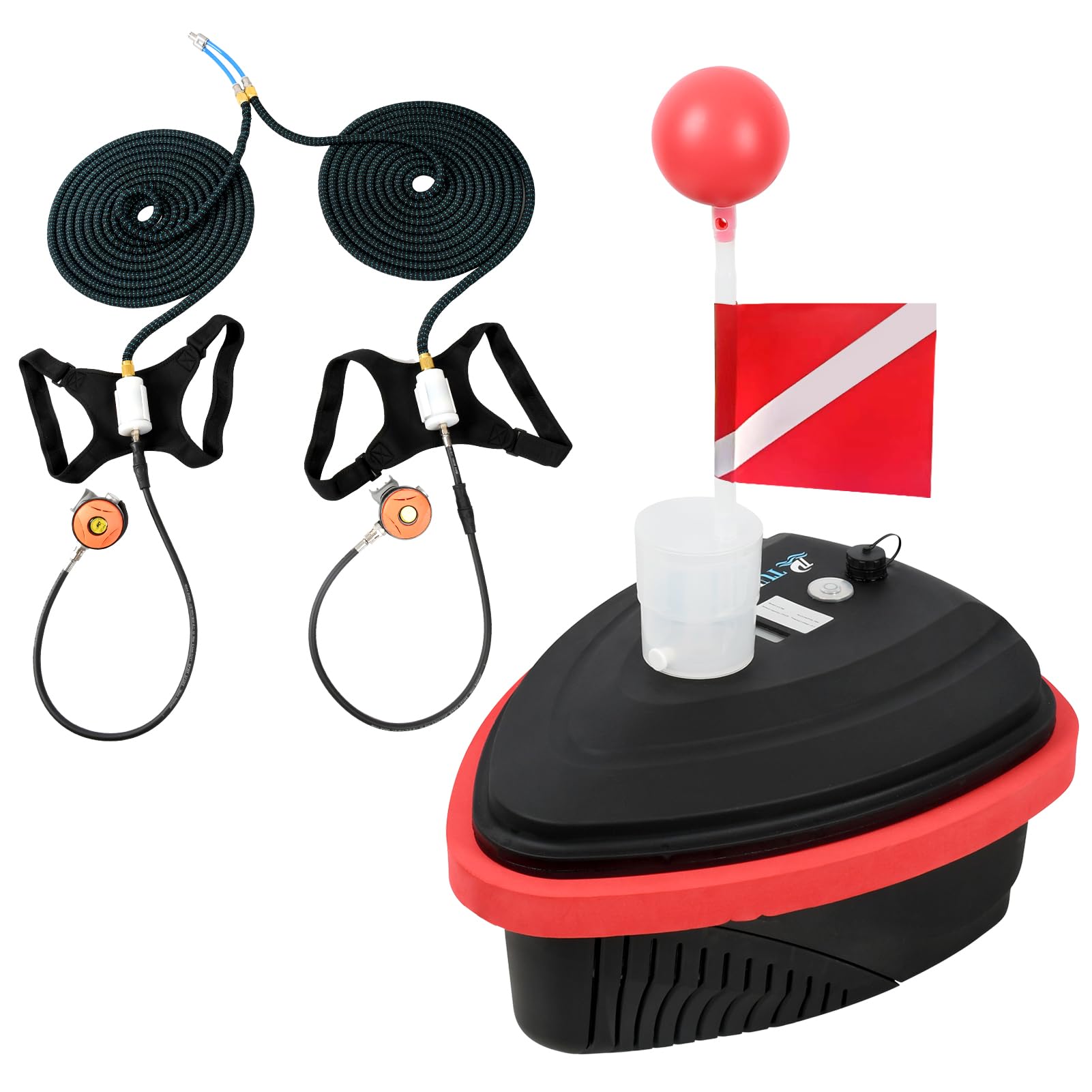 TUXING LY700 Scuba Diving Ventilator floating on water with air supply, diving depth, and operating time indicators.