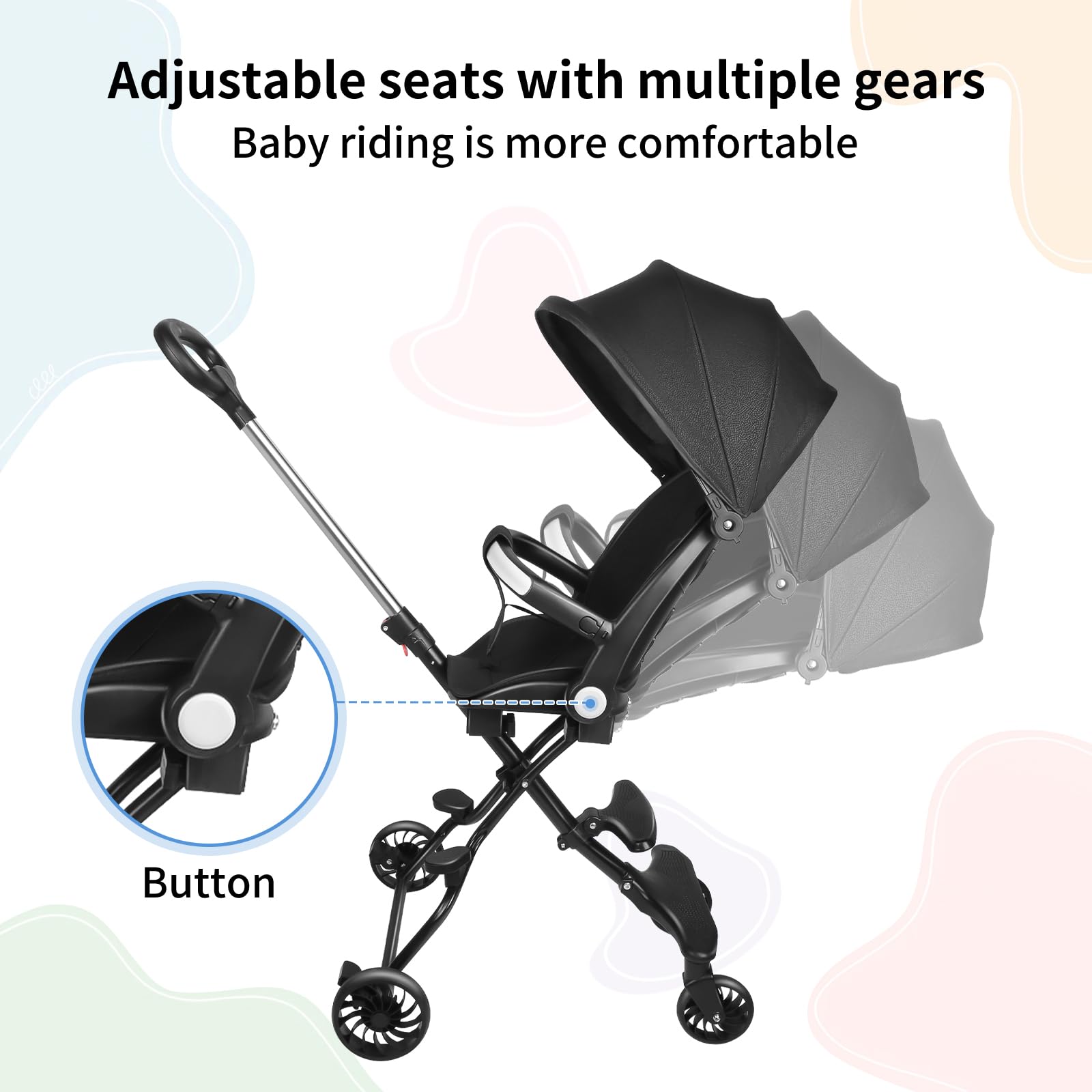 Poussette Canne, 0-4 ans, 0-25 kg, Poussette Bebe Légère et Compacte, Position Allongée, Pliage Automatique,30 * 55 * 86,5 cm - Noir