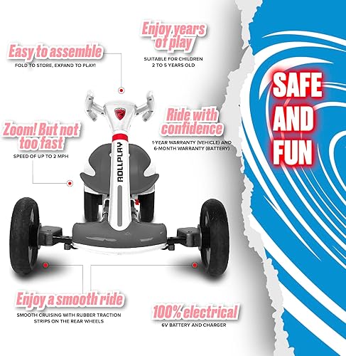 Miniatura 4 de Rollplay Flex Kart - Go Kart eléctrico de 6 V para niños de 2 a 5 años con función plegable que ahorra espacio, botón de arranque fácil de presionar