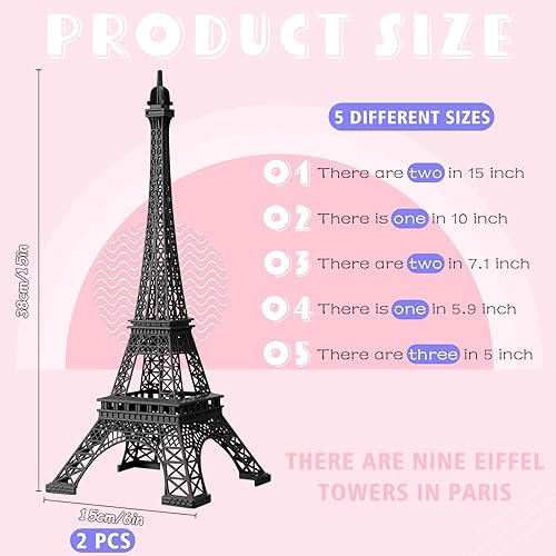 Miniatura 2 de Hicarer 9 piezas de decoración de estatua de la torre Eiffel de 5 a 15 pulgadas, 5 tamaños, aleación de metal de París, torre Eiffel, manualidades,