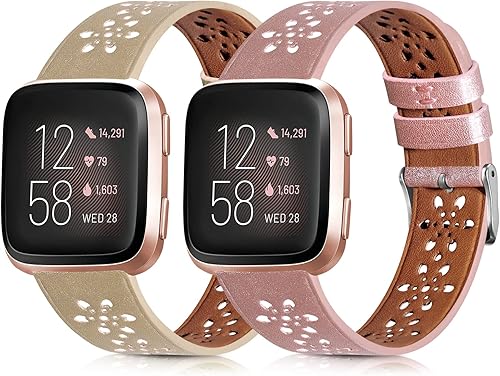 Miniatura 2 de Correa de cuero compatible con Fitbit Versa 2 BandFitbit Versa BandFitbit Versa SEVersa Lite Fitness Smart Watch Pulseras para mujeres y hombres,