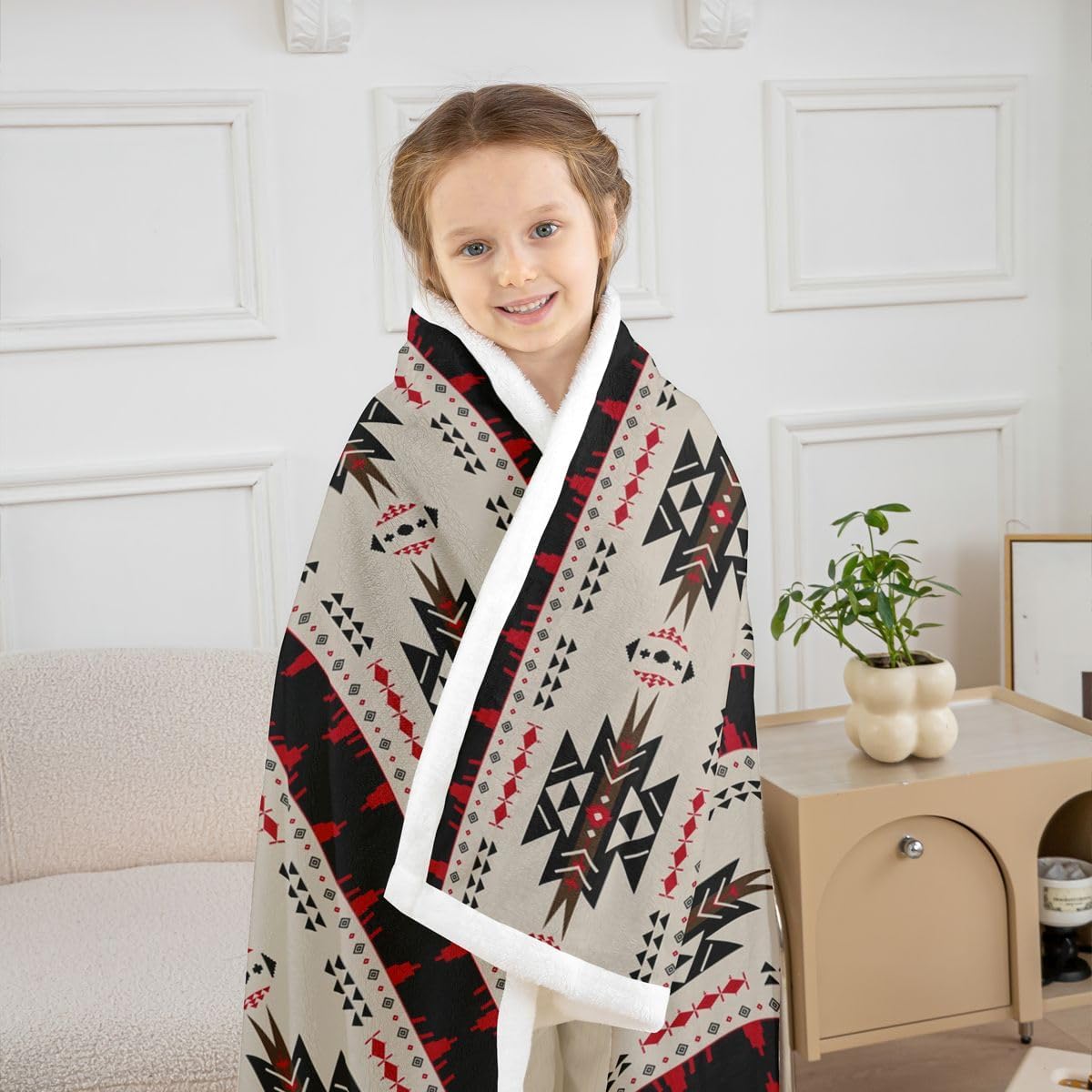 Erosebridal Western Boho Blanket Aztec Throw Blanket 90"x90",Ethnic Tribal Arrow Fleece Blanket Retro Exotic Nordic Style Blankets,African Indian Tribal Geometric Stripes Bohemian Decor,Brown Red