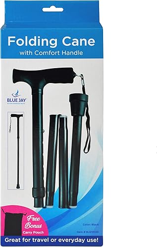 Miniatura 6 de Blue Jay An Elite Healthcare Brand Bastón plegable con agarre cómodo en color negro  Altura ajustable y ligera punta de goma bastón de 33 a 37