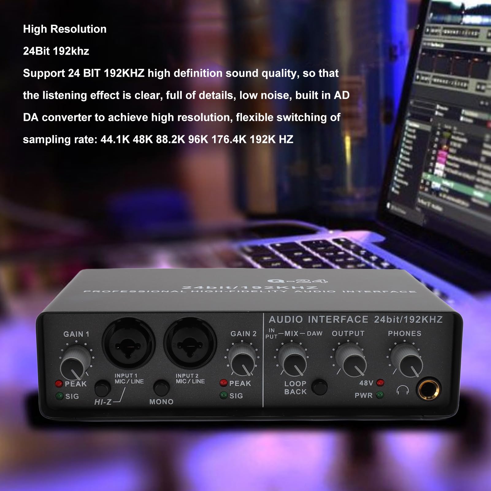 Interfaccia Audio con Alimentazione 48 V, 24 Bit 192 KHZ, Interfaccia Audio di Registrazione per Trasmissioni in Diretta, Registrazione Domestica, Produzione Musicale,