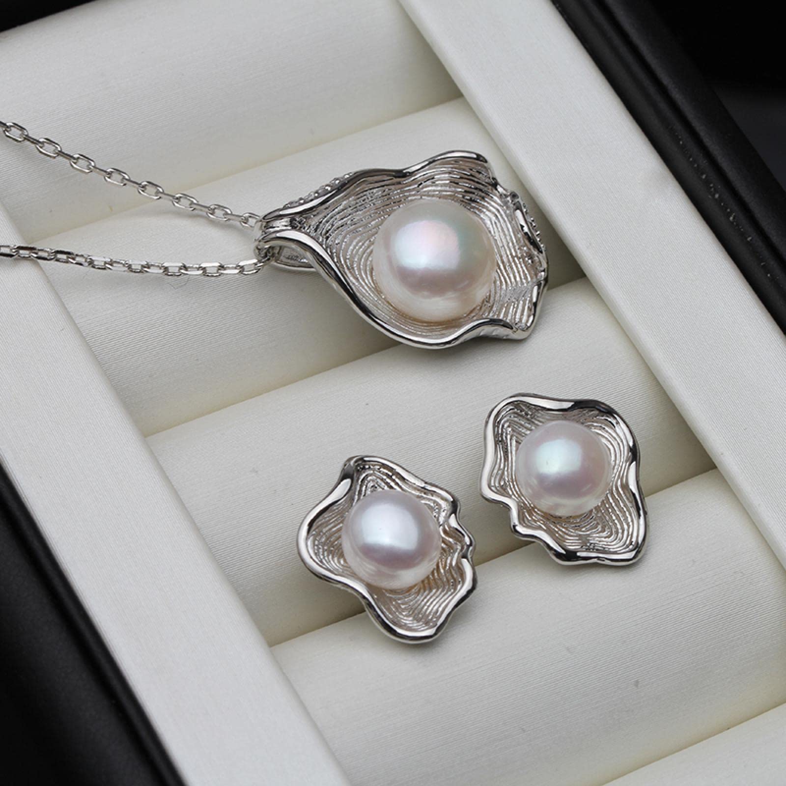 Perlenohrringe Damen Ohrringe Ohrstecker Schmuck Mädchen Geschenke Ohrhänger Trendige Süßwasser Natürliche Perle Halskette Und Ohrring Set Für Frauen Schöne Muschel Anhänger Schmuck Ju