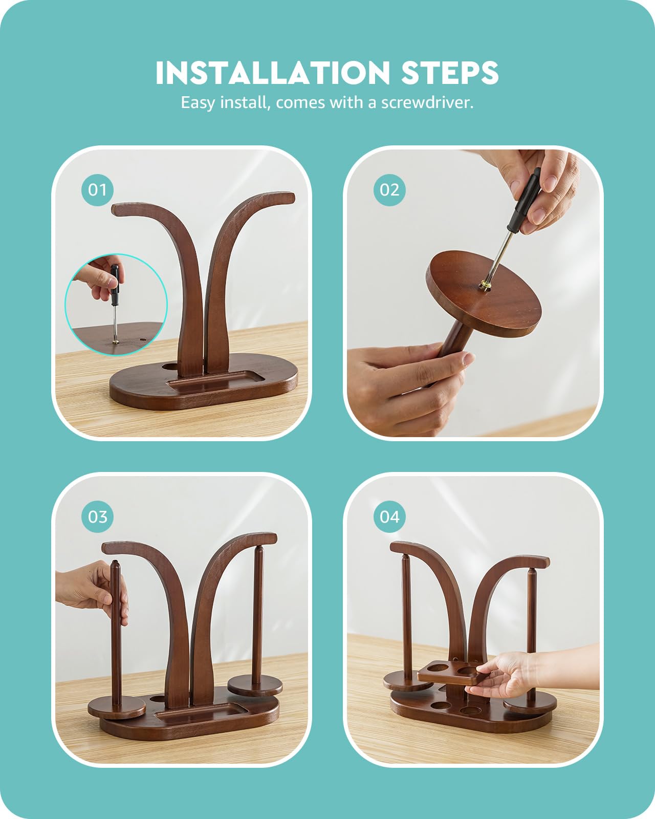 Baffect Soporte para Hilo Magnético, Soporte de Madera para Lana con Organizador de Accesorios de Crochet, Soporte Doble para Bolas de Hilo para Amantes del Crochet