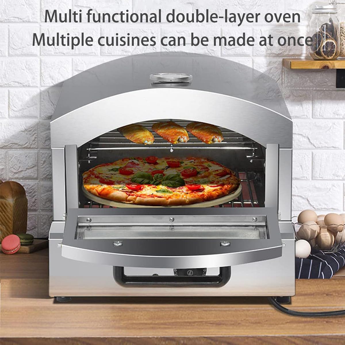 Pizzaiolo Elettrico da banco, cuoci Pizza in Acciaio Inox, con Temperatura Massima di 350℃, Attrezzatura per la Cottura del Forno per Pizza per Ristorante, casa