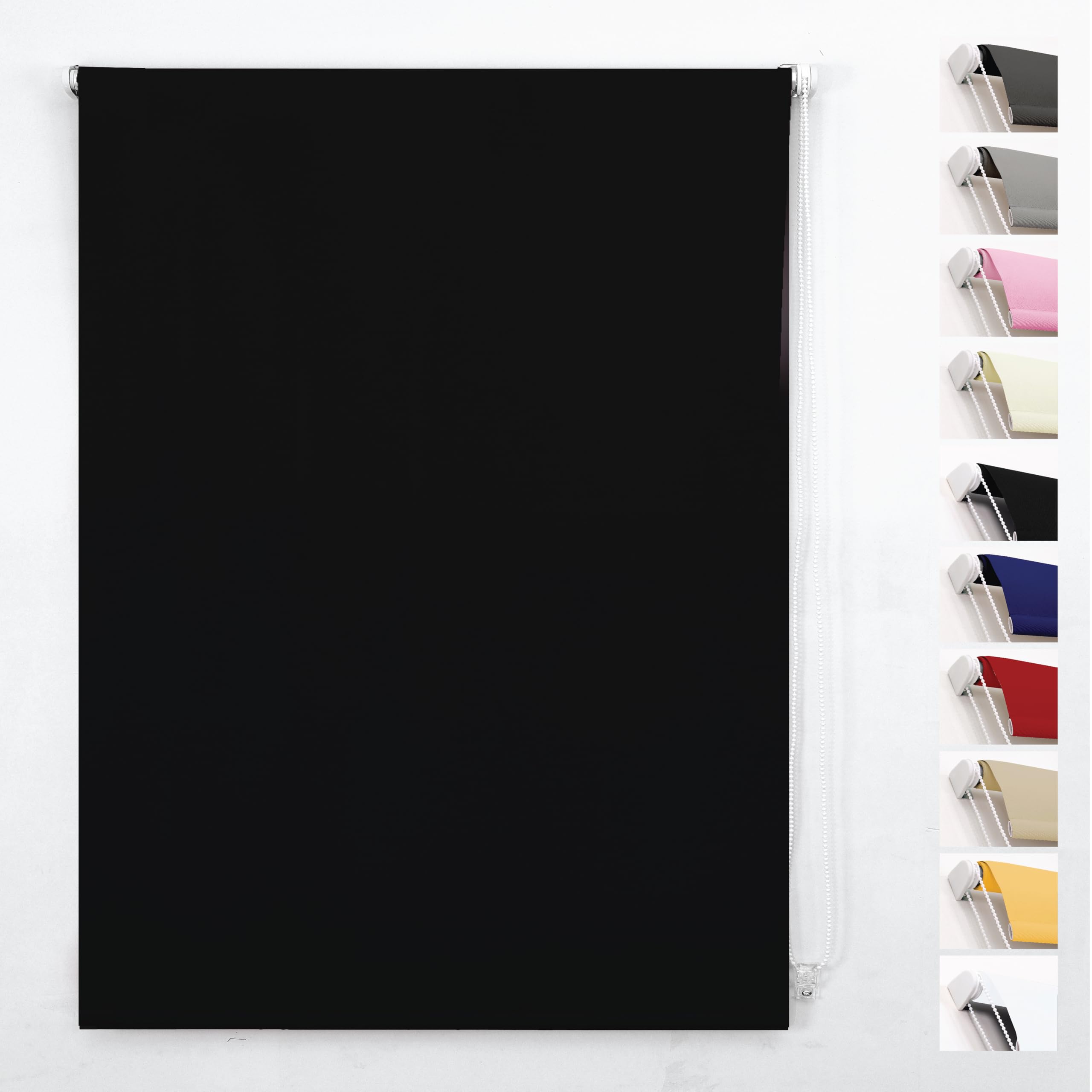 Funky Gadgets Roller Blinds Thermal Blackout Roller Blind, Easy Fit Child Safe Trimmable UV Protection Home Office Window Blinds, Black Blind (174cm Wide X 165cm Drop)