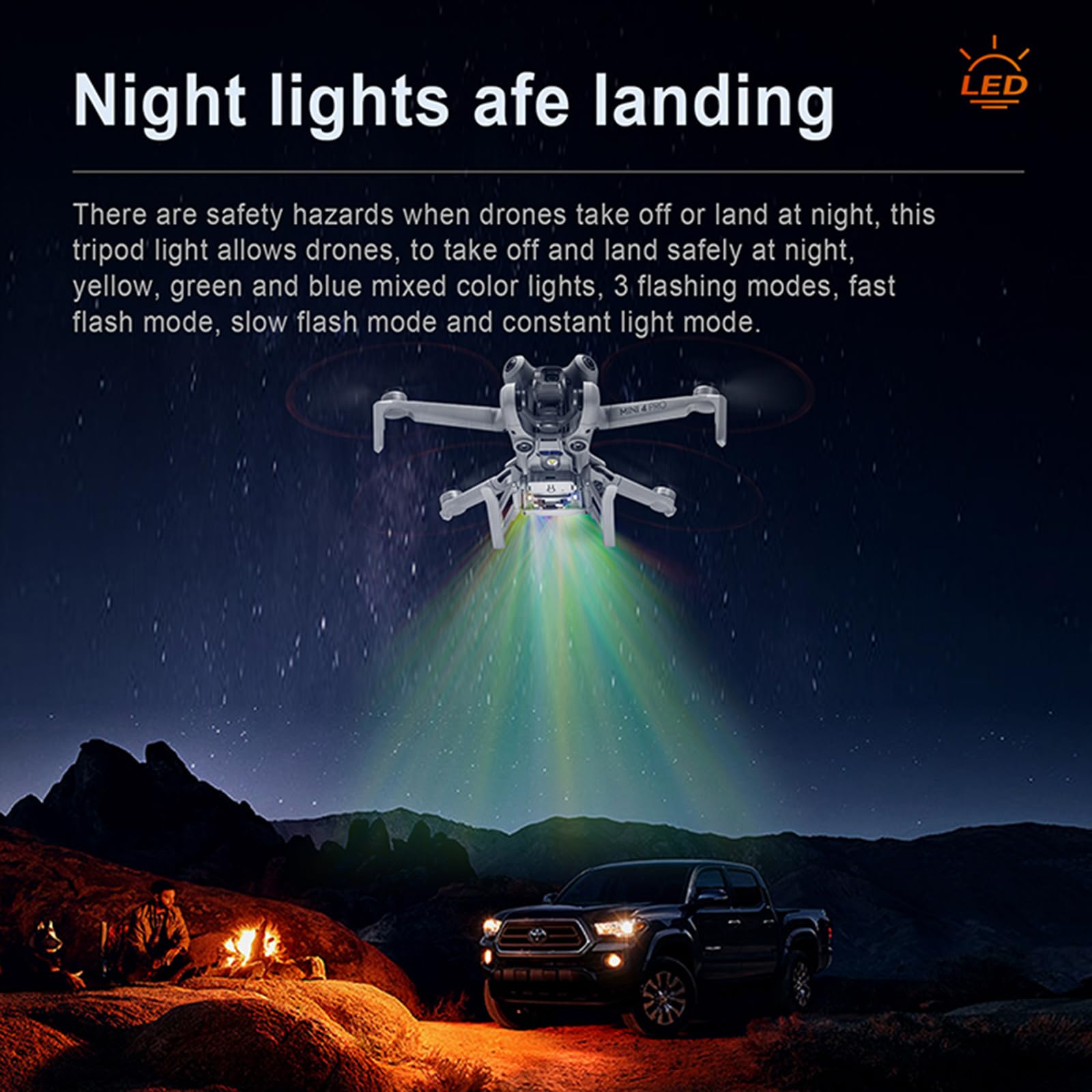 ZLYLVRC Foldable Landing Gear with Flash LED Light for DJI Mini 4 Pro Drone Landing Gear Leg Extension Kit for Mini 4 Pro Accessories