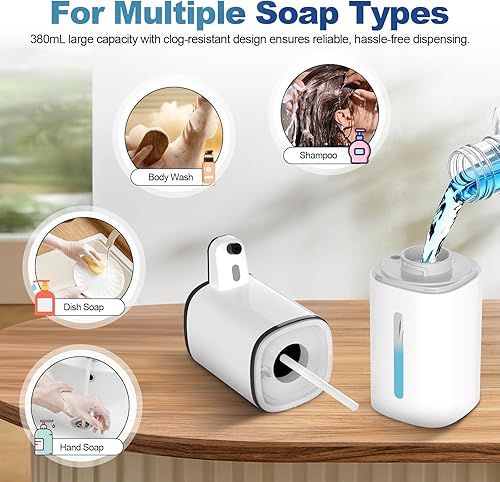 Miniatura 5 de Automatic Liquid Soap Dispenser, 9 Adjustable Levels, 380ml/12.8oz, Auto Touchless Hand Soap or Dish Soap Dispenser,USB Rechargeable Dispenser,Wall