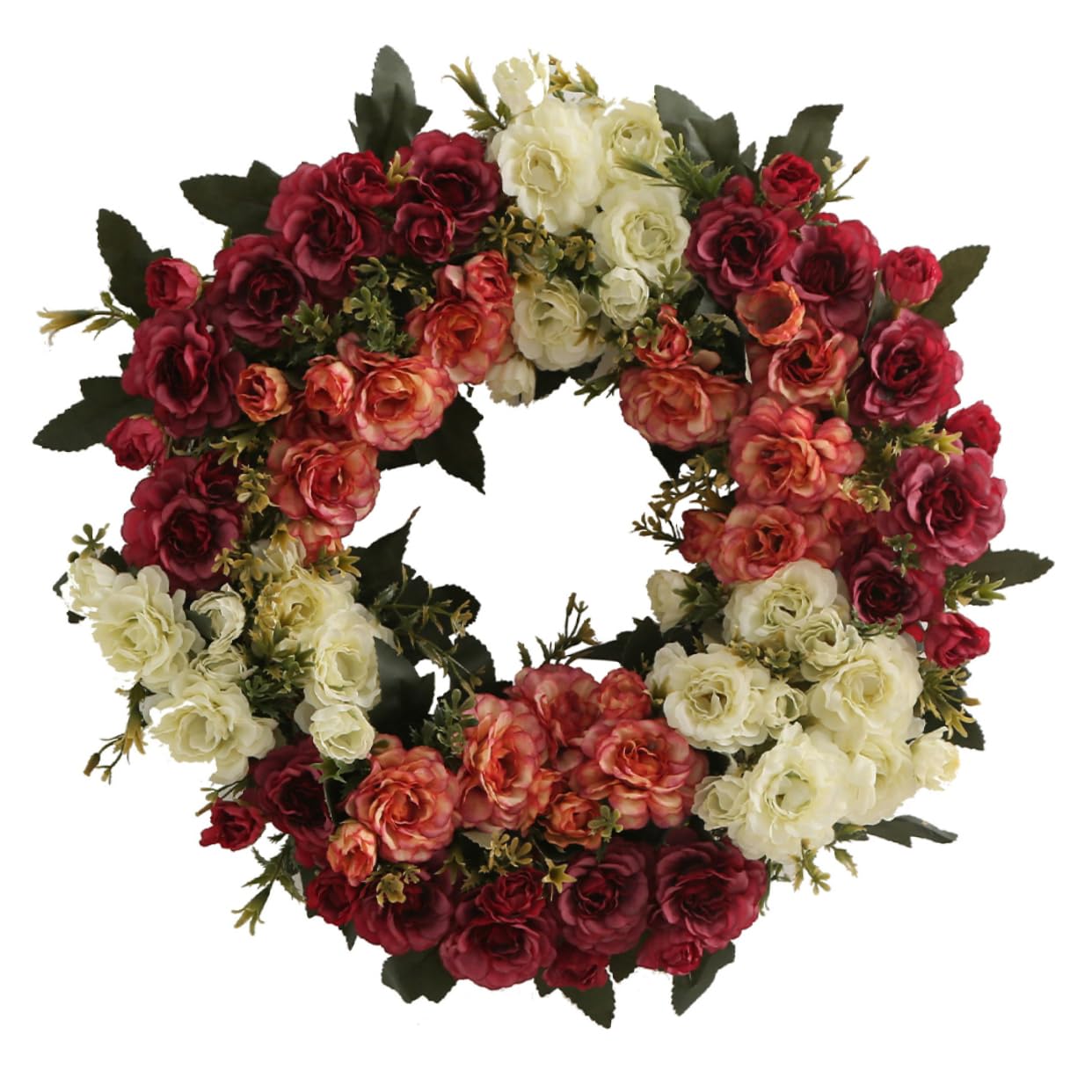 Künstlicher Rosenkranz, Dekorative Girlande für Tür und Wand | Rattan und Spun Silk, Selbstgemacht und Weihnachtsdeko, Blumenkranz mit Rosen Dekor