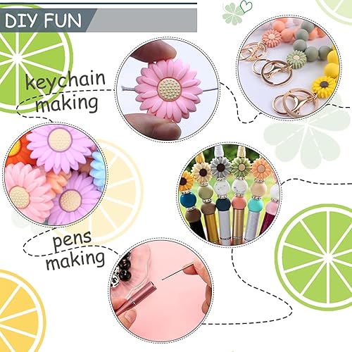 Miniatura 3 de Cuentas focales de silicona de girasol para bolígrafos a granel, 16 cuentas sueltas de goma en forma de margarita para hacer llaveros