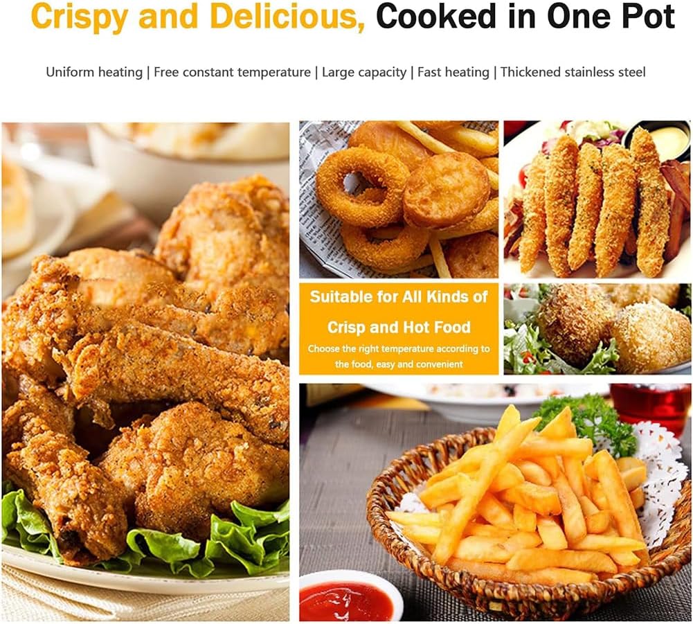 Commercial Deep Fryer, 304 Stainless Steel Non-Stick Deep Frying Pan, Multifunctional Cooking Double Fryer, Large Capacity Fried Chicken Shop Accessories, Restaurant Cooking Utensils,Lpg