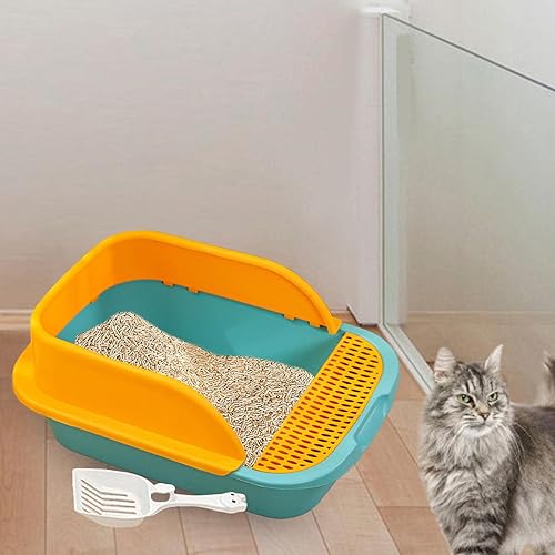 Miniatura 2 de Generic Caja de arena para gatos con cuchara de alta cara, fácil de limpiar con llanta, caja de arena para gatos con marco, bandeja de arena para