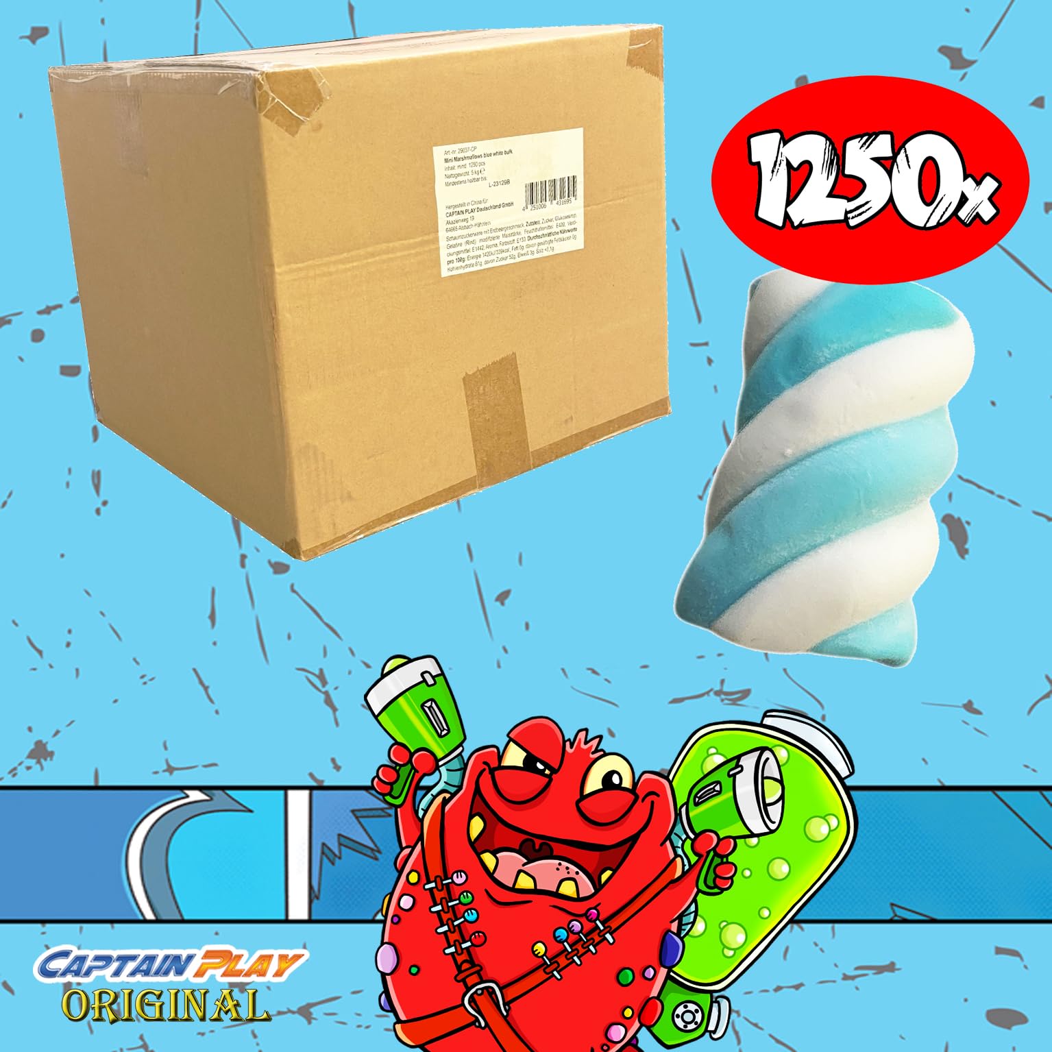 CAPTAIN PLAY Nubes Azules a Granel – 1.250 piezas individualmente envueltas, 5 kg – Golosinas Cumpleaños, Halloween & Grandes Cantidades