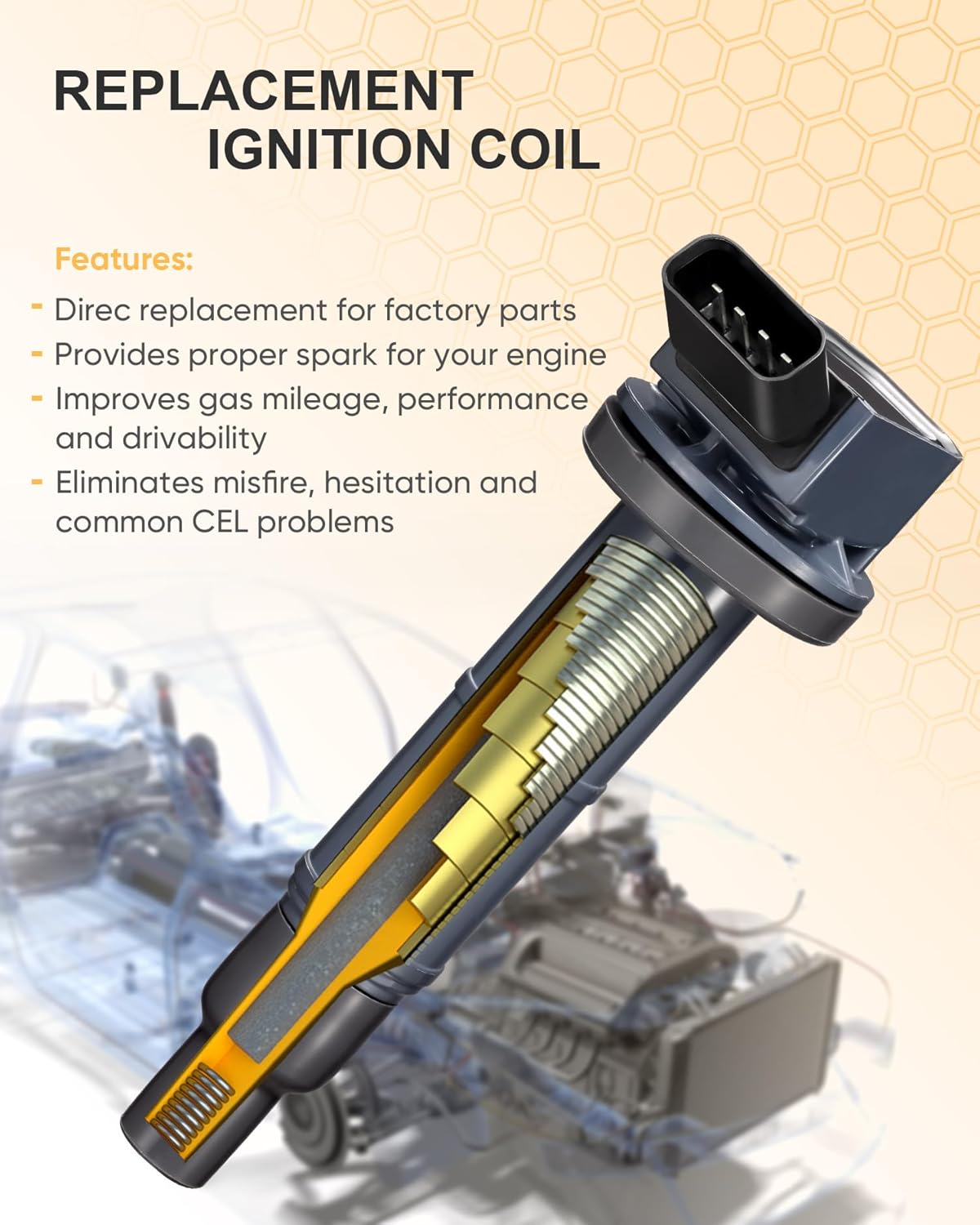 Ignition Coil Pack of 4 for Toyota Lexus Scion Camry Corolla RAV4 Solara Matrix Highlander HS250h Vibe TC xB 2.0L 2.4L L4 Replace OEM 90919-02244 UF333 C1330